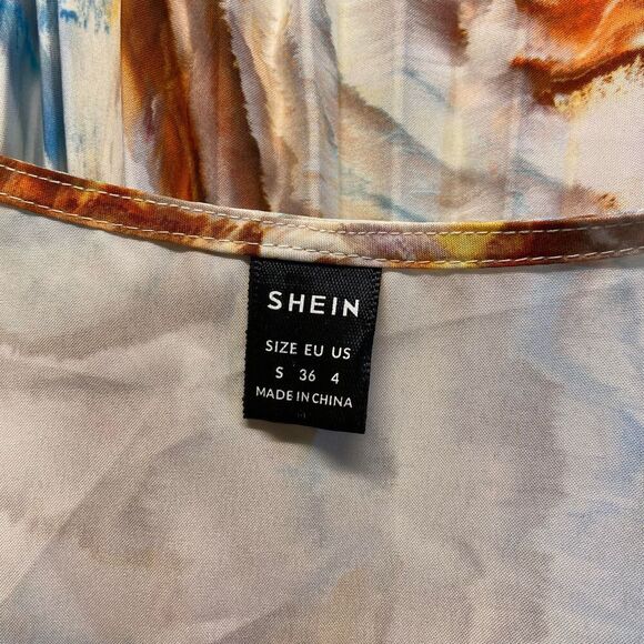 All Over Watercolor Print Pleated Midi Dress S - Picture 8 of 11